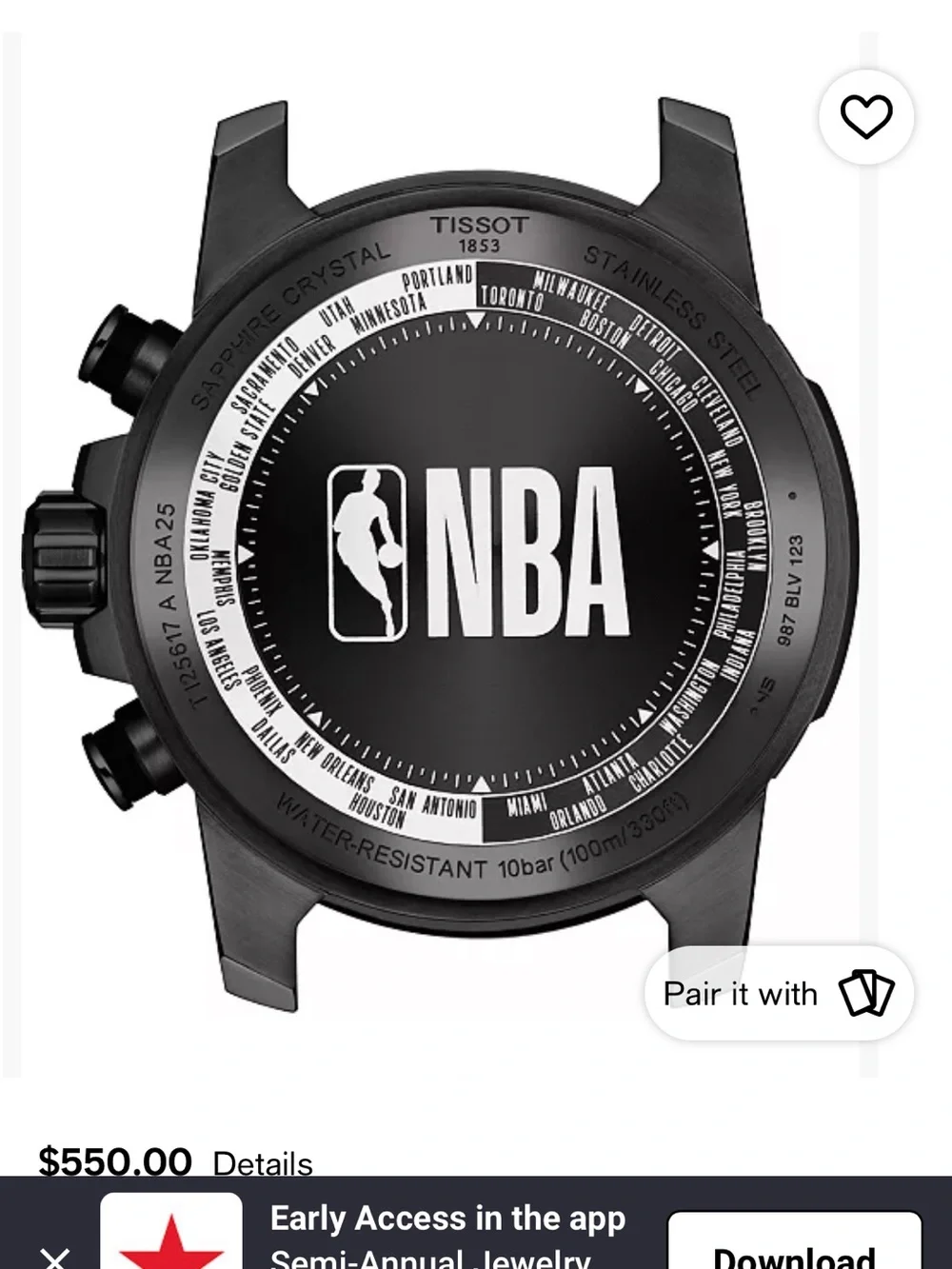 Tissot NBA Men's Black Chronograph with Red & Blue Accents